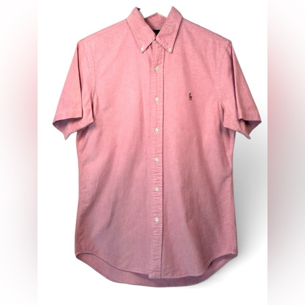 Ralph Lauren Red Cotton Oxford Casual Button Down Short Sleeve Shirt Small